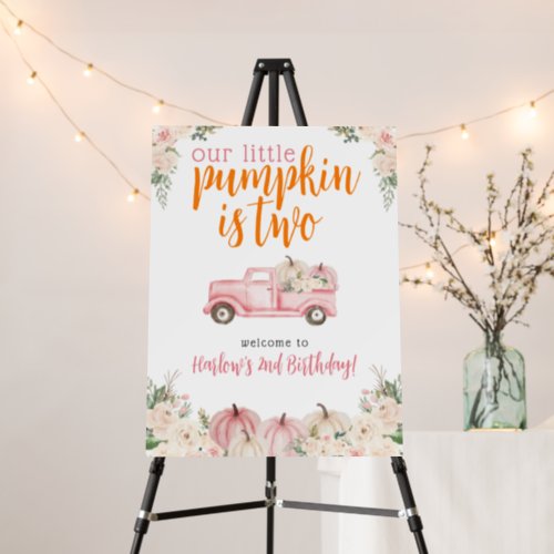 Pink Floral Pumpkin Harvest Truck Welcome Sign