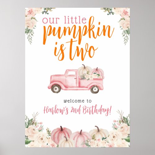 Pink Floral Pumpkin Harvest Truck Welcome Sign