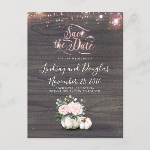 Pink Floral Pumpkin Rustic Fall Save the Date Announcement Postcard