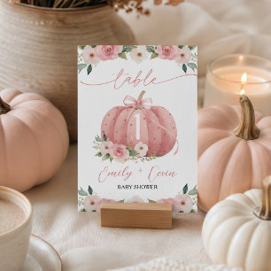 Pink Floral Pumpkin Table Number Card Pedestal Sign