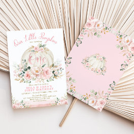 Pink Floral Pumpkin Twin Sister Joint 1st Birthday Invitation