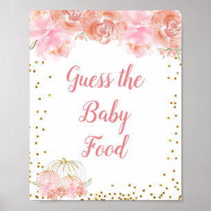Pink floral pumpkin Watercolor Guess the Baby Food Poster