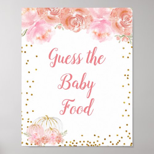 Pink floral pumpkin Watercolor Guess the Baby Food Poster