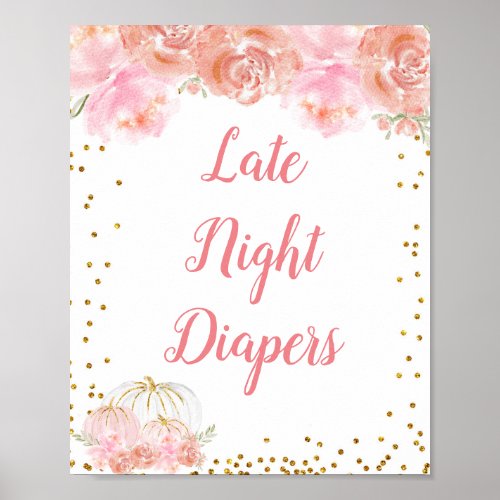 Pink floral pumpkin Watercolor  Late Night Diapers Poster