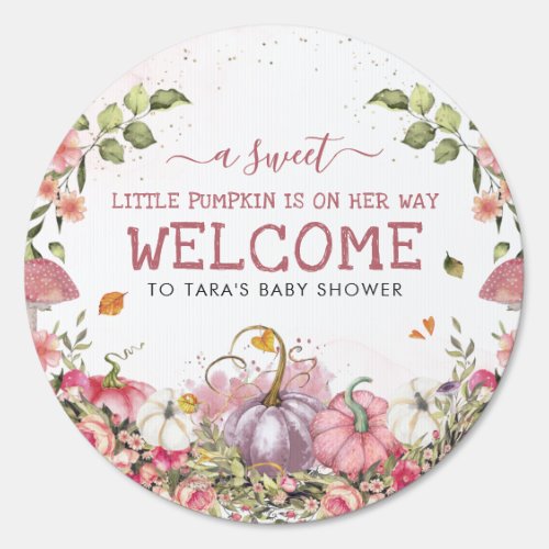 Pink Floral Pumpkins Autumn Baby Shower Sign