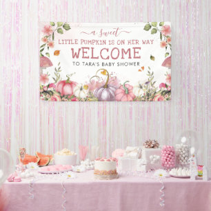 Pink Floral Pumpkins Autumn Baby Shower Welcome Banner