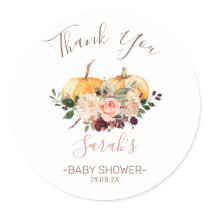 Pink Floral Pumpkins Baby Shower Favor Sticker