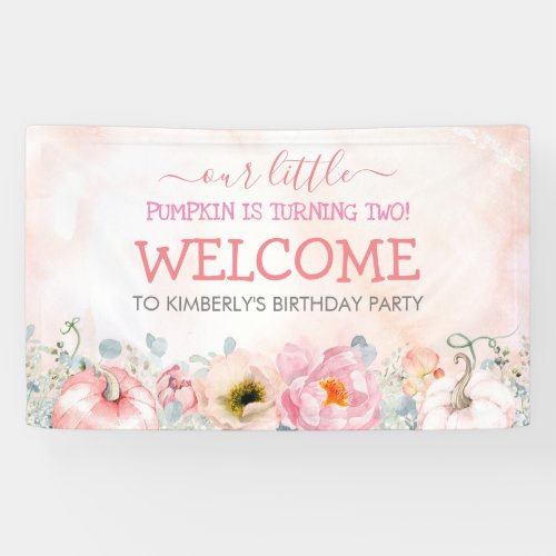 Pink Floral Pumpkins Fall Birthday Party Welcome Banner