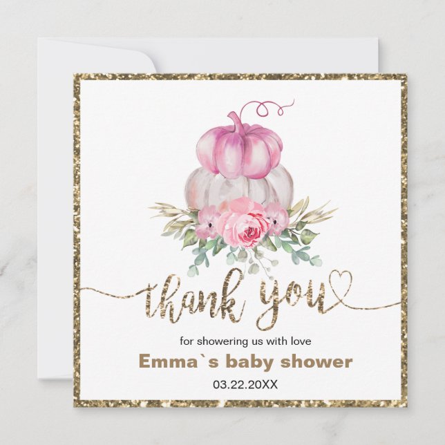 Pink Floral Pumpkins Fall thank you (Front)