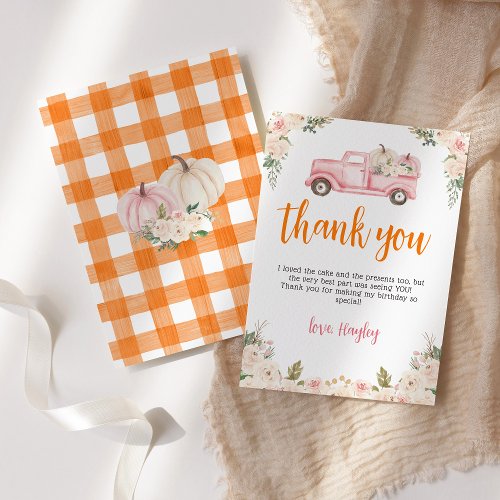 Pink Floral Pumpkins Harvest Truck Thank You Card