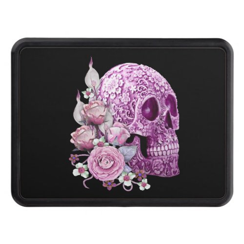 Pink Floral Purple Sugar Skull Day Of The Dead Hitch Cover