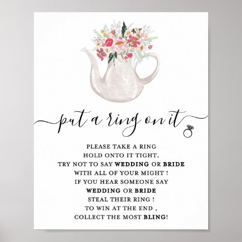 Pink Floral Put a Ring on It Bridal Shower Game Poster