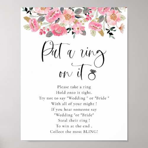 Pink Floral Put a Ring on It Bridal Shower Game Poster