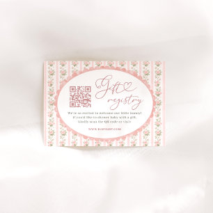 Pink Floral QR Code Baby Shower Gift Registry Enclosure Card