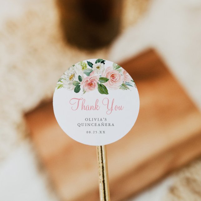 Pink Floral Quince Round Sticker Floral  Favor (Creator Uploaded)