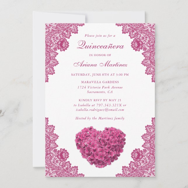 Pink Floral Quinceañera 15th Birthday Invitation (Front)