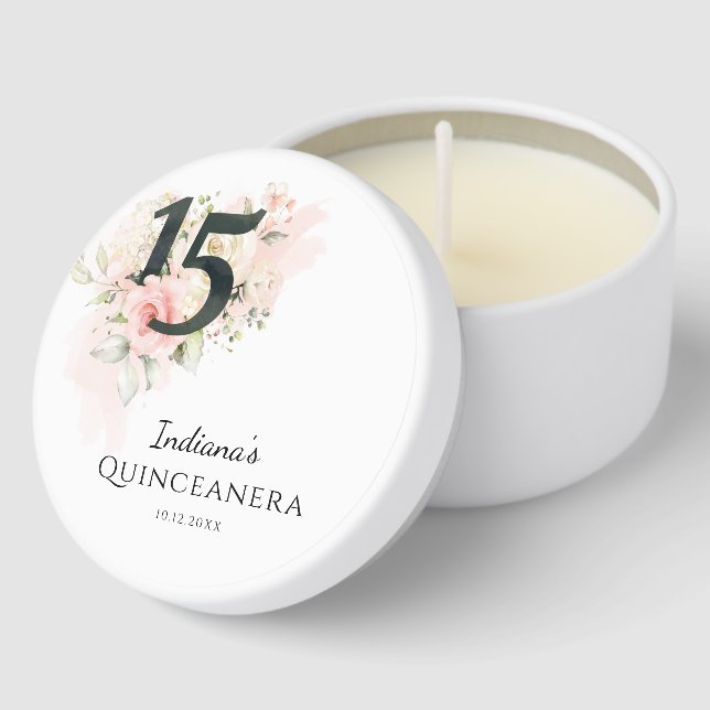Pink Floral Quinceanera 15th Birthday Mini Candle Favors (Corner)