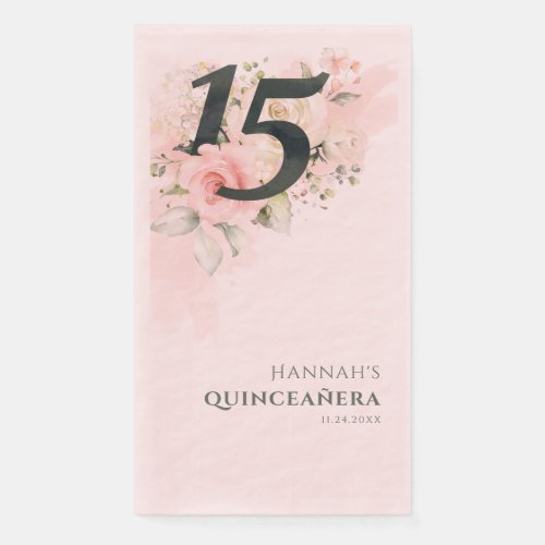 Pink Floral Quinceanera 15th Birthday Party Paper Guest Towels