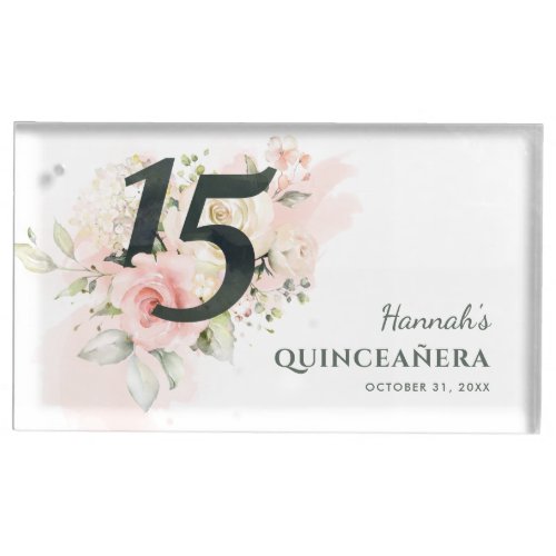 Pink Floral Quinceanera 15th Birthday Party Place Card Holder