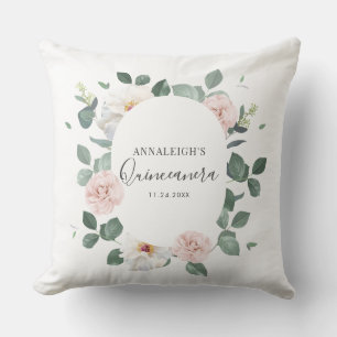 Pink Floral Quinceanera 15th Birthday Party Throw Pillow