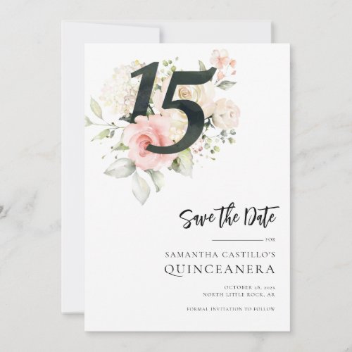 Pink Floral Quinceanera 15th Birthday Save The Date