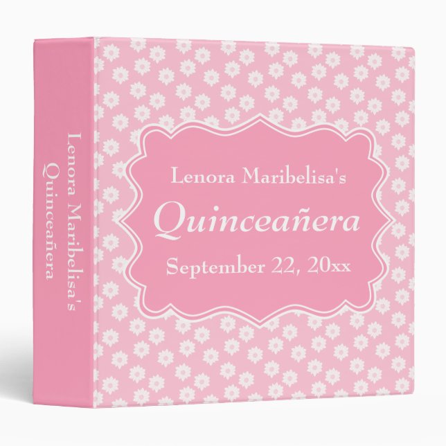 Pink Floral Quinceanera 3 Ring Binder (Front/Spine)