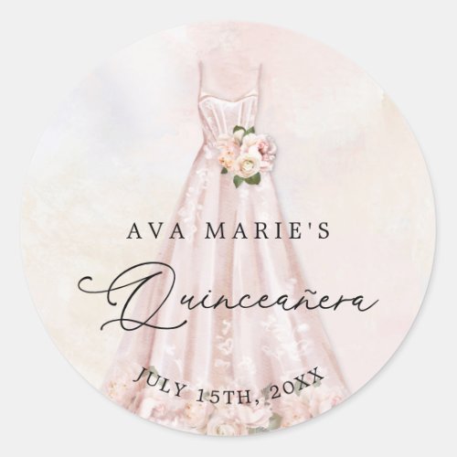 Pink Floral Quinceaera Birthday Classic Round Sticker