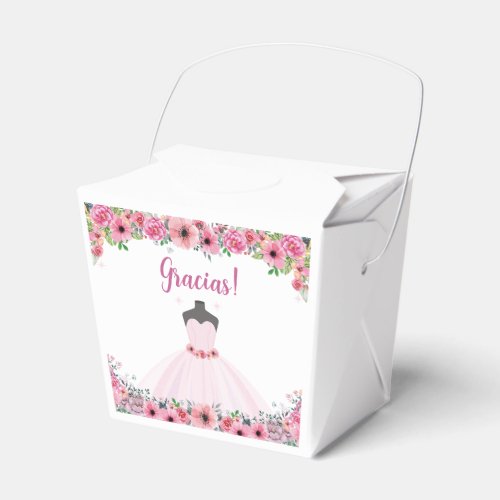 Pink Floral Quinceanera Dress Party Favor Boxes