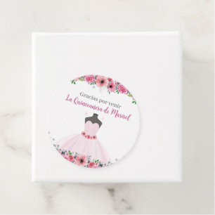 Pink Floral Quinceanera Dress Party Favor Tags