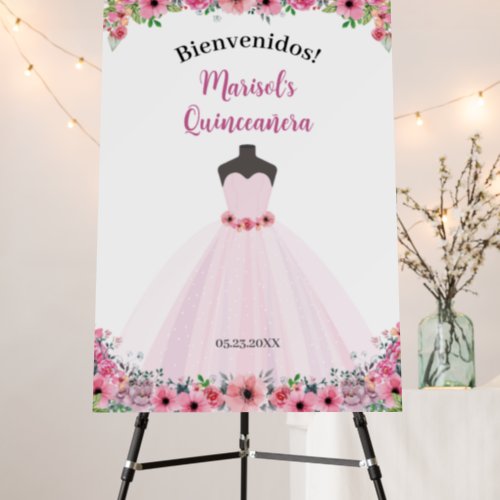 Pink Floral Quinceanera Dress Party Foam Board