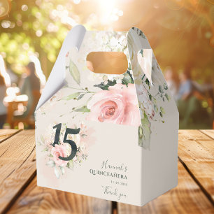 Pink Floral Quinceanera Greenery 15th Birthday Favor Boxes
