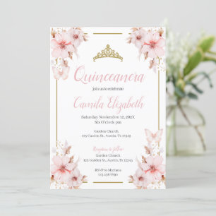 Pink Floral Quinceañera Invitation