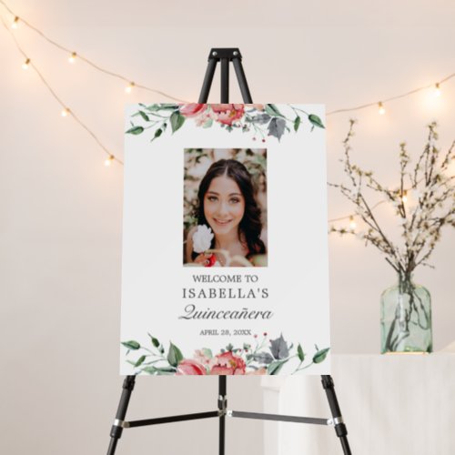 Pink Floral Quinceaera Photo Welcome Sign