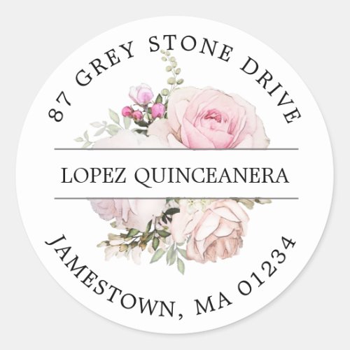 Pink Floral Quinceanera Return Address Label