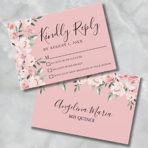 Pink Floral Quinceanera RSVP Card