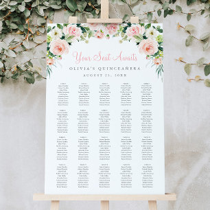 Pink Floral Quinceañera Seating Chart Blush Roses Foam Board