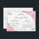 Pink Floral Quinceanera Sweet Sixteen Calendar Save The Date<br><div class="desc">Edit this calendar style save the date card with your own details.  Change the month and dates.  Click "Edit using design tools" to access the design area and move the silver heart icon to mark your occasion's date.  Matching items available in store.  (c) The Happy Cat Studio</div>
