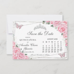 Pink Floral Quinceanera Sweet Sixteen Calendar Save The Date