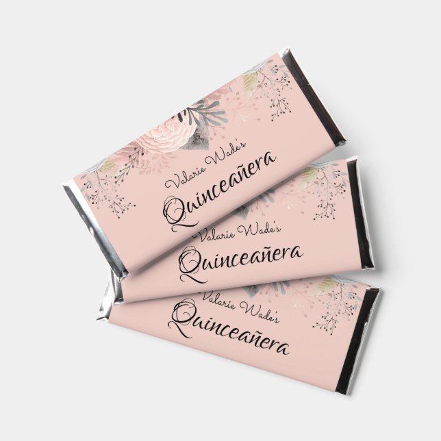 Pink Floral Quinceanera Thank You Hershey Bar Favo (Front)