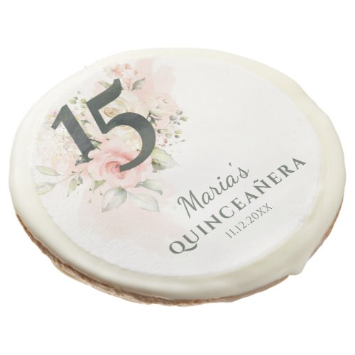 Pink Floral Quinceanera Watercolor 15th Birthday Sugar Cookie