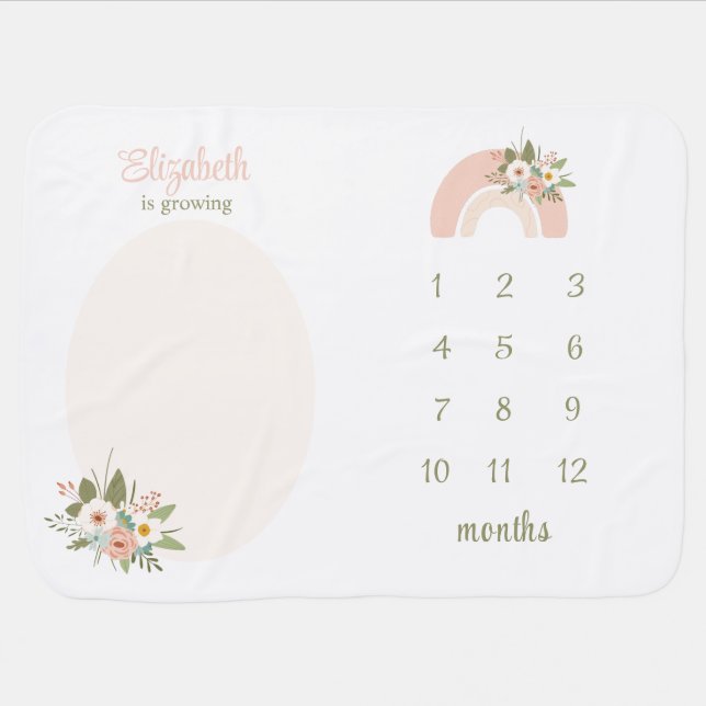 Pink Floral Rainbow Baby Milestone Blanket (Horizontal)