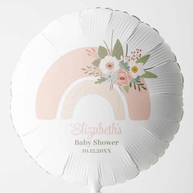 Pink Floral Rainbow Baby Shower Balloon (Front)