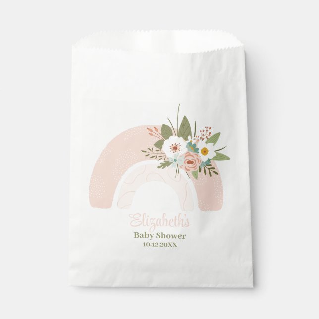 Pink Floral Rainbow Baby Shower Favor Bag (Front)