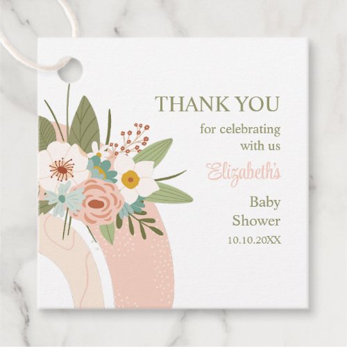 Pink Floral Rainbow Baby Shower Favor Tags