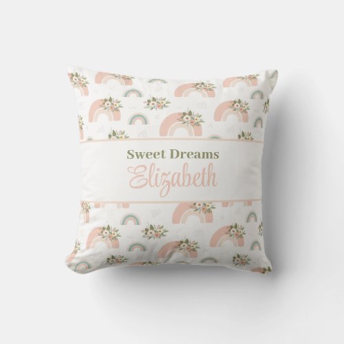 Pink Floral Rainbow Custom Name Pillow