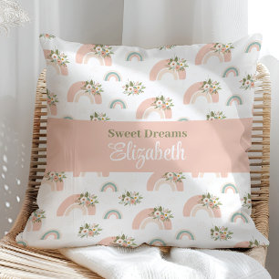 Pink Floral Rainbow Custom Name Pillow