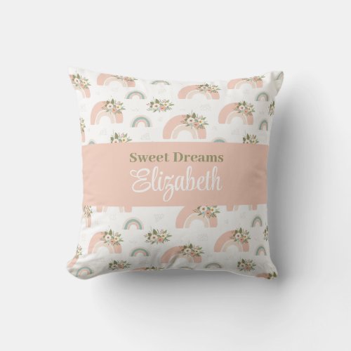 Pink Floral Rainbow Custom Name Pillow