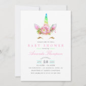 Pink Floral Rainbow Unicorn Girl Baby Shower Invitation (Front)