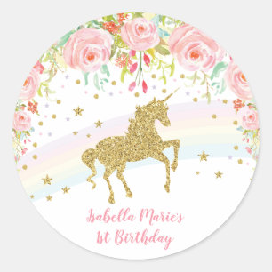 Pink Floral Rainbow Unicorn Thank You Favors Classic Round Sticker