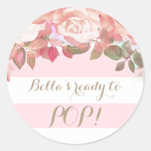 Pink Floral Ready to Pop Baby Shower Stickers